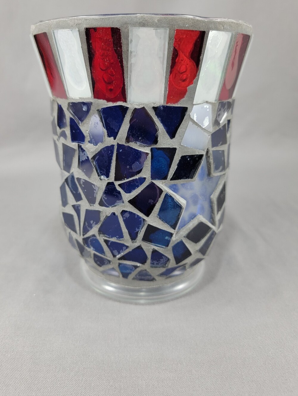 Americana Red White Blue Mosaic Glass Star Votive Candle Holder Table Decor - Picture 2 of 13